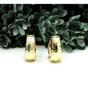 Vintage Clip on Earrings Hammered finish Gold-Tone Hoop